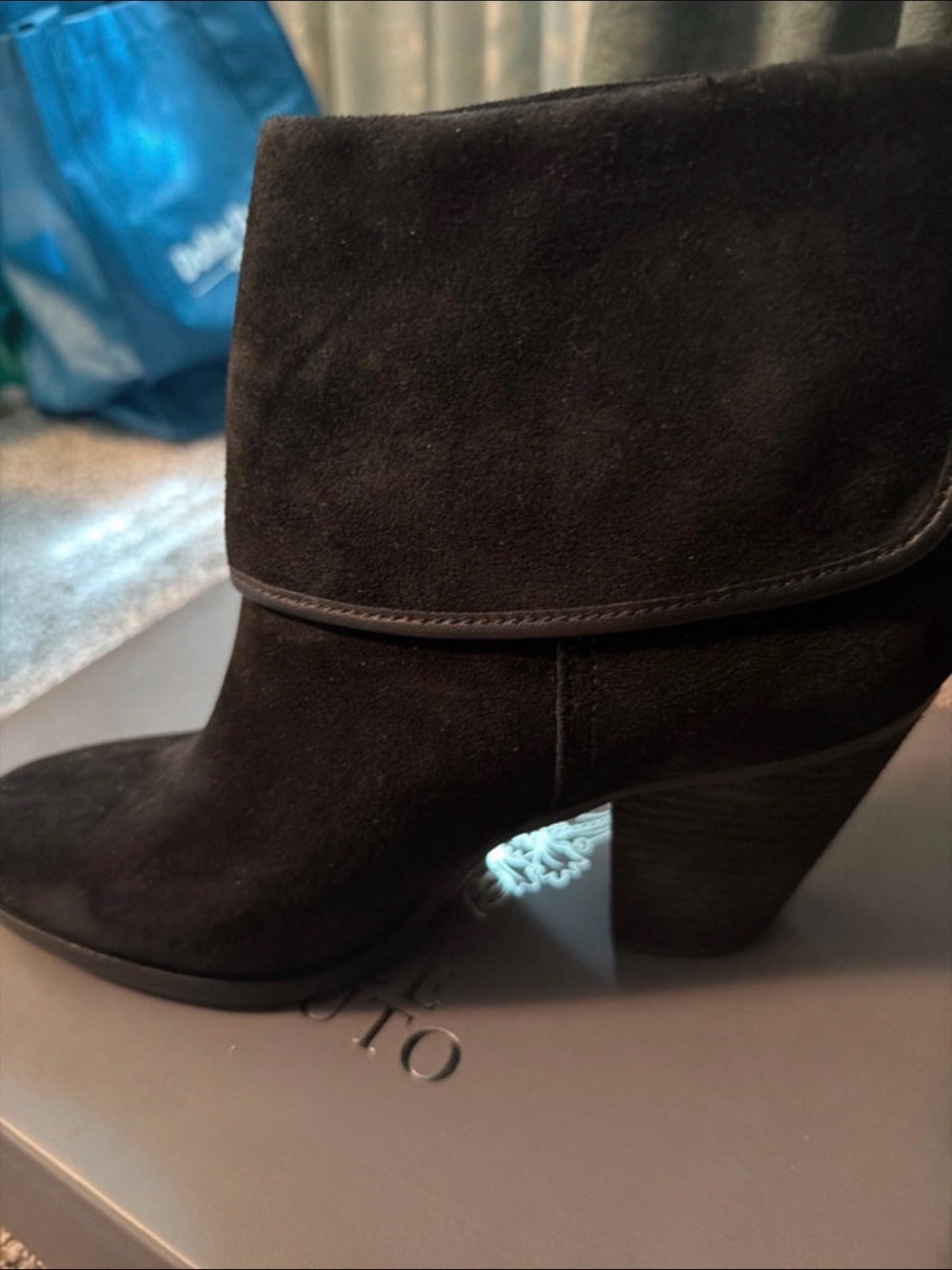 Vince Camuto Black Suede Fold-Over Ankle Booties